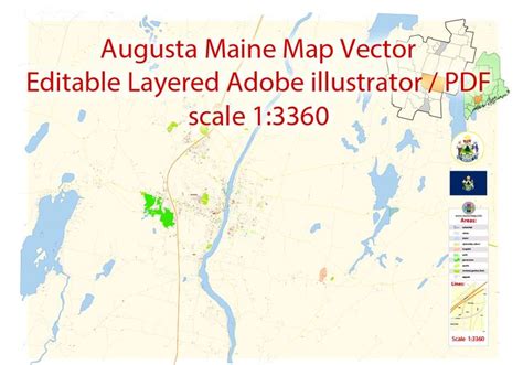 Augusta Maine Map Vector Exact City Plan Detailed Street Map Editable