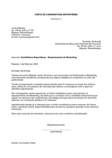 Carta De Candidatura EspontÂnea Modelo 1 Lúcio
