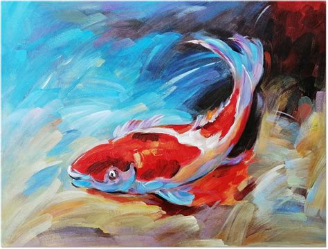 Hand Painted Impressionist Koi Fish Painting On Canvas Etsy Uk