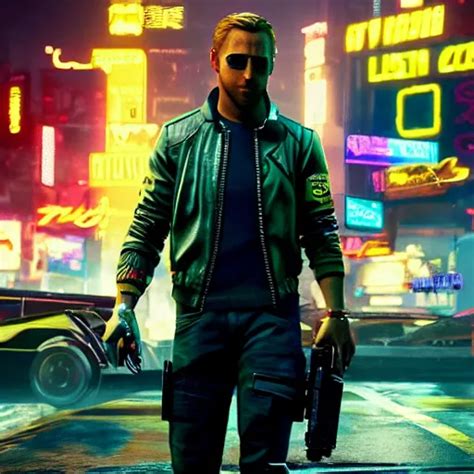 Ryan Gosling In The Game Cyberpunk 2 0 7 7 As A Stable Diffusion