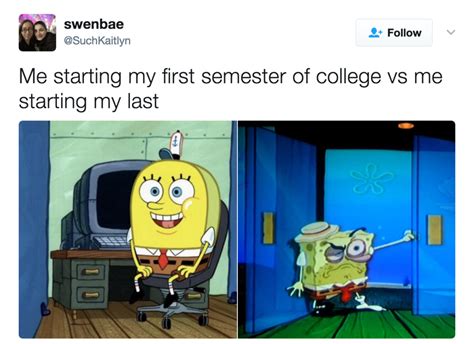Its Been A Long Four Years Funny College Memes Funny Spongebob Memes