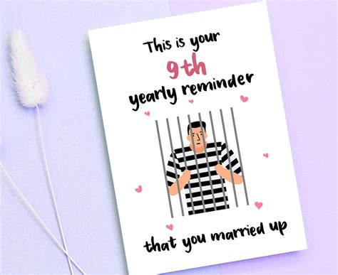 funny 9th years anniversary card card for husband and wife etsy