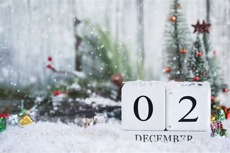 December 2nd Calendar Blocks With Christmas Decorations Stock Photo