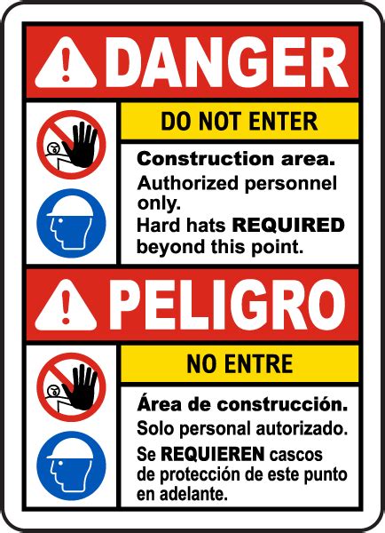 Bilingual Danger Construction Area Do Not Enter Sign G2526BI