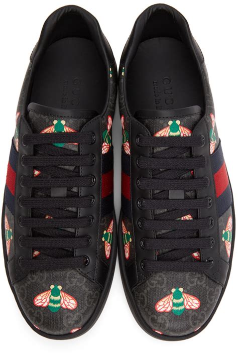 Gucci Black Gg Bee Print Ace Sneakers Gucci