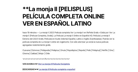 La monja II PELISPLUS PELÍCULA COMPLETA ONLINE VER EN ESPAÑOL LATINO