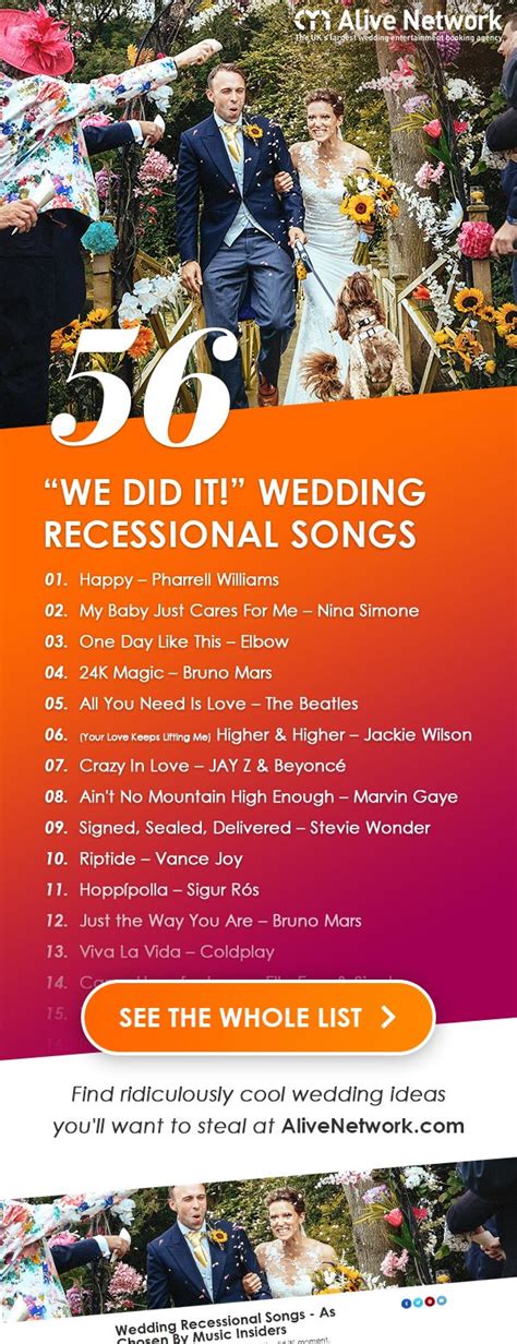 This classic sinatra tune is a great addition to your wedding music if you're looking for a more mellow wedding recessional song. 56 Wedding Recessional Songs | Recessional songs, Wedding ...