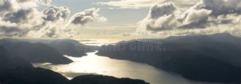 Amazing Panoramic Sunset View From Hellandsnuten Mountain To Mountain