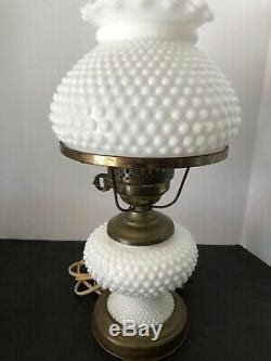 Vintage Electric Hurricane Lamp Hobnail Fenton White Milk Glass Mid Century