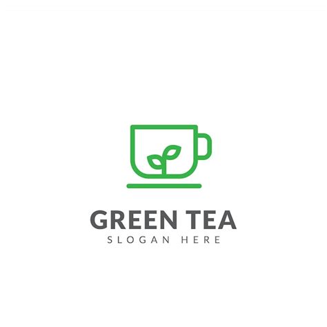 groene thee logo of pictogram vector ontwerpsjabloon met kopjes thee en bladeren premium vector