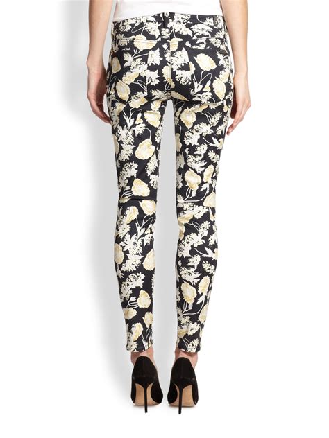 Lyst For All Mankind Skinny Floral Print Jeans In Black