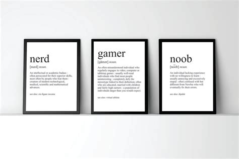 Nerd Definition Noob Definition Gamer Definition Wall Art