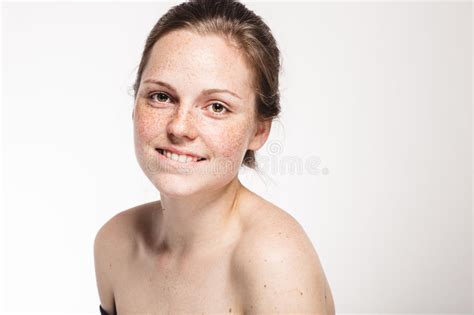 Young Beautiful Freckles Woman Face Portrait With Healthy Skin Stock Image Image Of Hipster