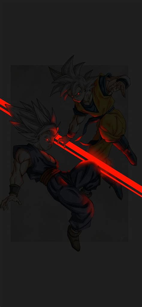 The Dragon And Gohan Fighting With Each Other In Front Of A Red Light Saber