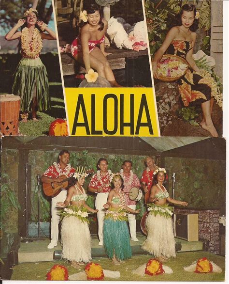 Aloha From Hawaii Love Dad Vintage Postcards Paper Ephemera Hula
