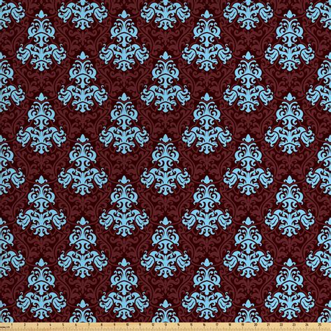 Brown And Blue Fabric By The Yard Victorian Antique Foliage Motifs