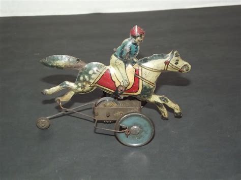 Antique Tin Clockwork Toy Old Prewar Germany Wind Up Jockey Horse