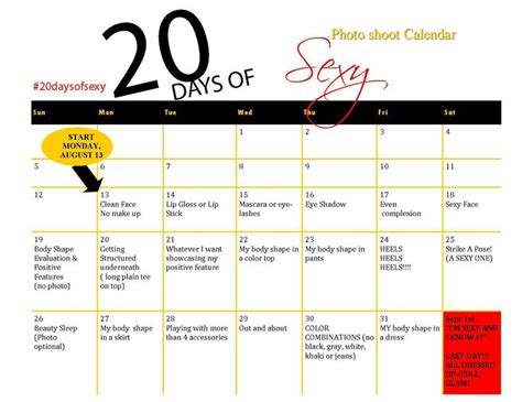 20 Days Of Sexy Calendar 20 Days Of Sexy Challenge Pinterest