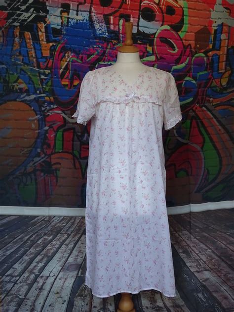 Lovely White Vintage Nightienight Gown Nightdress With Pink Etsy Uk