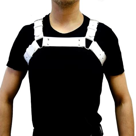 New Mens Pu Leather Black Cool Shoulder Body Chest Harness Adjustable