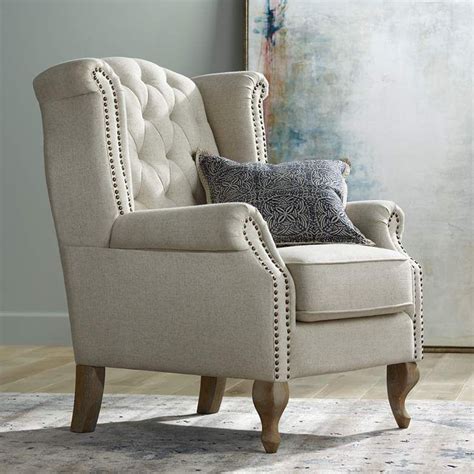 The armchair will sit well in a range of interior styles and the classic. Williamsburg Natural Linen Tufted Traditional Wingback ...