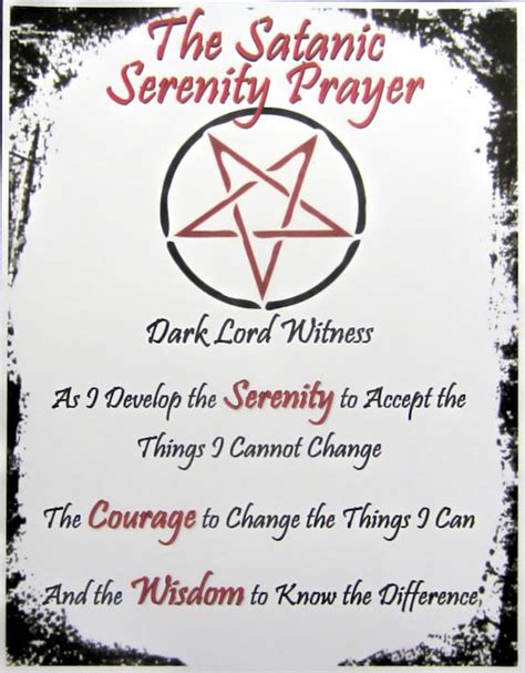 Satanic Serenity Prayer Print Poster 8 1 2 X 11 Occult Novelty Free