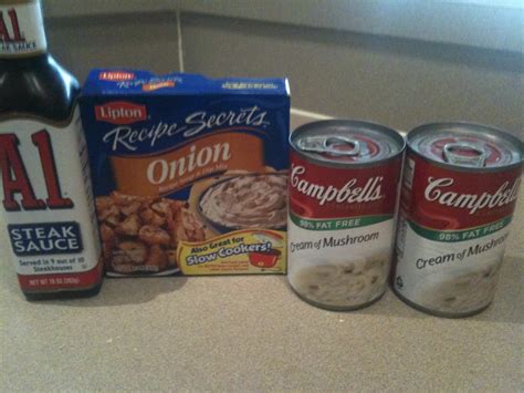 2 cans cream of mushroom soup 1 package dry onion soup mix 1 1/4 cups water 1 pot roast so good! from Tampa with love: Sara's Pot Roast