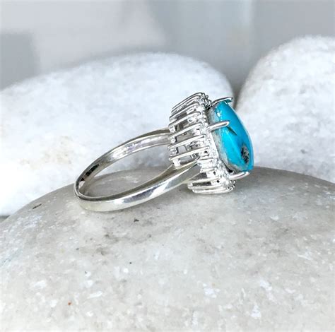 Genuine 5 14ct Turquoise Women Halo Engagement Ring Round Turquoise