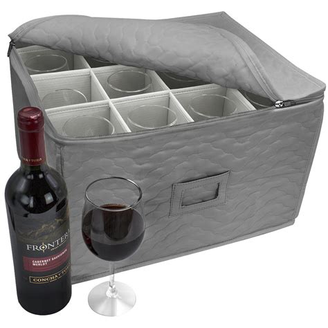 Buy Sorbus Stemware Storage Chest Deluxe Quilted Case With Dividers Service For 12 Great