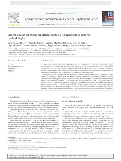 Pdf Sex Molecular Diagnosis On Critical Samples Comparison Of Different Methodologies Sara