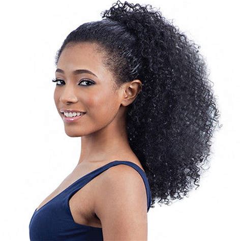 All eyes will be on you because of these gorgeous short hair curls. black hairstyles 160g afro kinky ponytail clip in ...