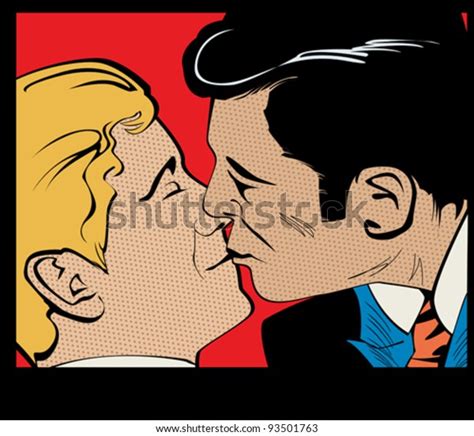 Pop Art Gay Couple Kissing Comic Stock Vector Royalty Free 93501763