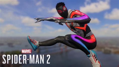 Miles Evolved Suit Gameplay Spider Man 2 Swinging And Free Roam Youtube