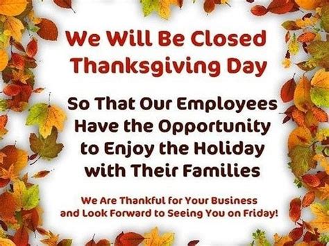 Office Closure Announcement For Thankgiving Day Thanksgiving Signs