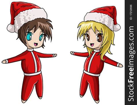 Cute Anime Santa Girl And Boy Free Stock Images And Photos 17212696