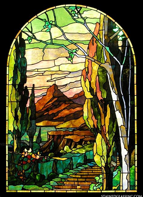 Tiffany Mountain Stained Glass Window Stained Glass Windows Stained Glass Designs Stained