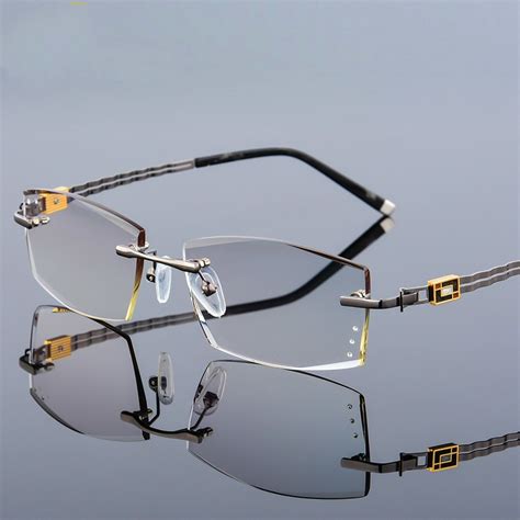 Famous Designer Rimless Myopia Glasses Men Rhinestone Eyeglasses Clear Lens Anti Reflective