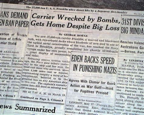 1945 USS Franklin Aircraft Carrier Disaster RareNewspapers Com