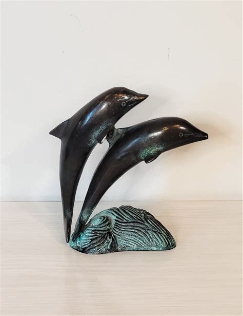 Spi Bronze Art Sculpture Double Dolphin Breach San Pacific Etsy