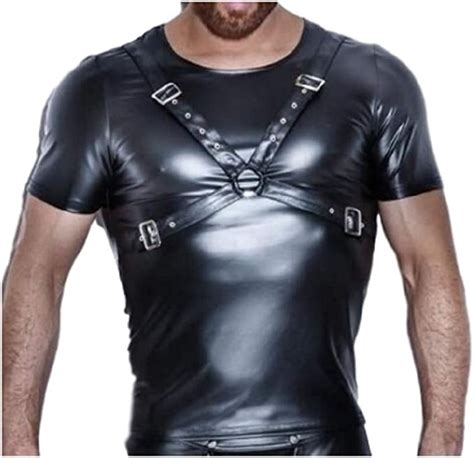 Top Totty Role Play Vinyl Men Erotic Dominatrix Shirt With Strap Uk Clothing