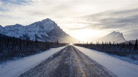 Images Nature Winter Mountains Snow Roads Morning 2560x1440