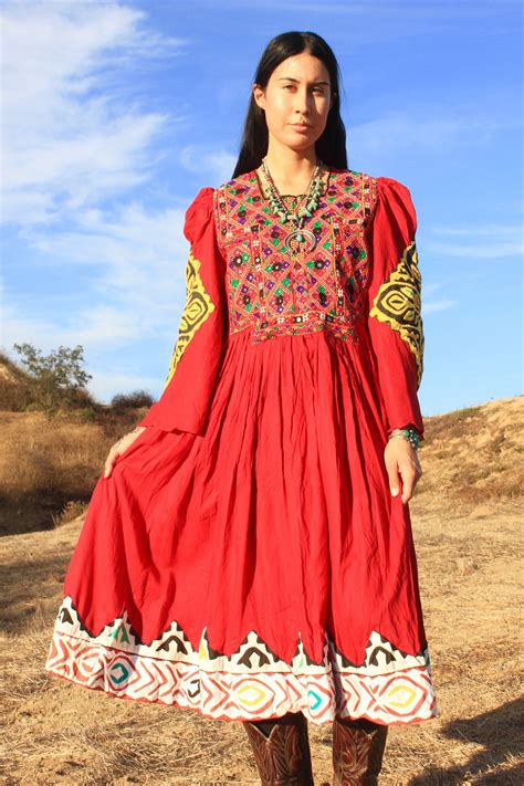1970s hand embroidered pashtun afghani dress with kuchi mirrored afghan clothes afghan