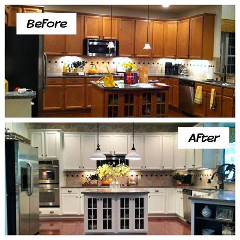 Chatting with my coronary heart, right there!i'm basing this about blue kitchen cabinets. Before and after Refinishing Kitchen Cabinets Ideas # ...