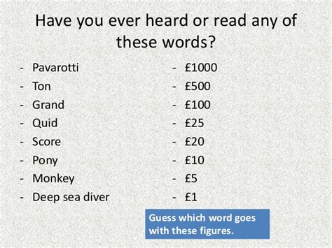 Terms for money in england. Money slang