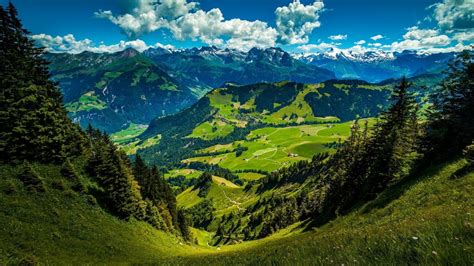 Landscape Of Mountain Green Hills Under Cloudy Blue Sky 4k Hd Nature