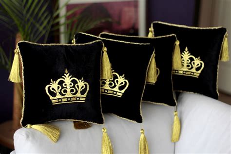 Royal Pillow With Golden Tassel Crown Embroideredstand Etsy