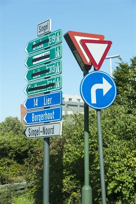 Confusing Road Direction Signs In Dutch Informing Drivers On Street