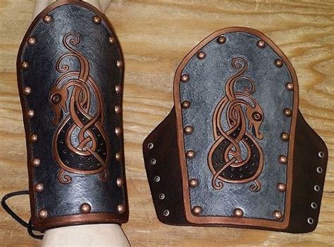 Leather Armor Norse Dragon Vambraces Leather Bracers | Etsy | Leather bracers, Leather armor ...