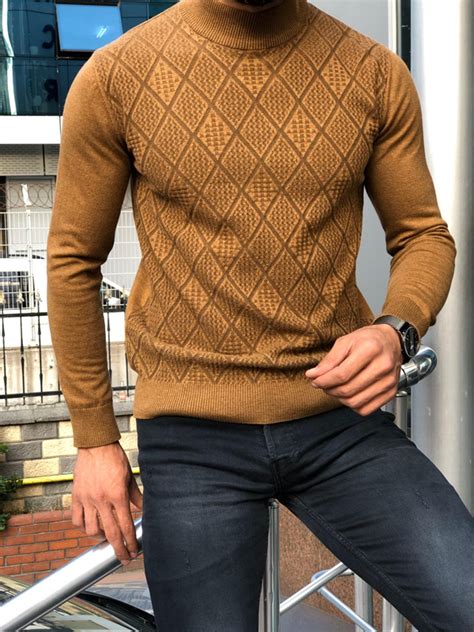 Gentwith Virgin Brown Slim Fit Mock Turtleneck Sweater Gent With