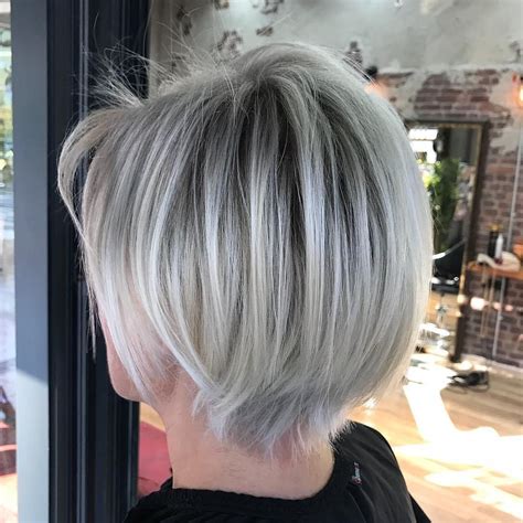 Top Fifty Short Haircuts For Women Over 50 Stacked Gray Bob With Dark